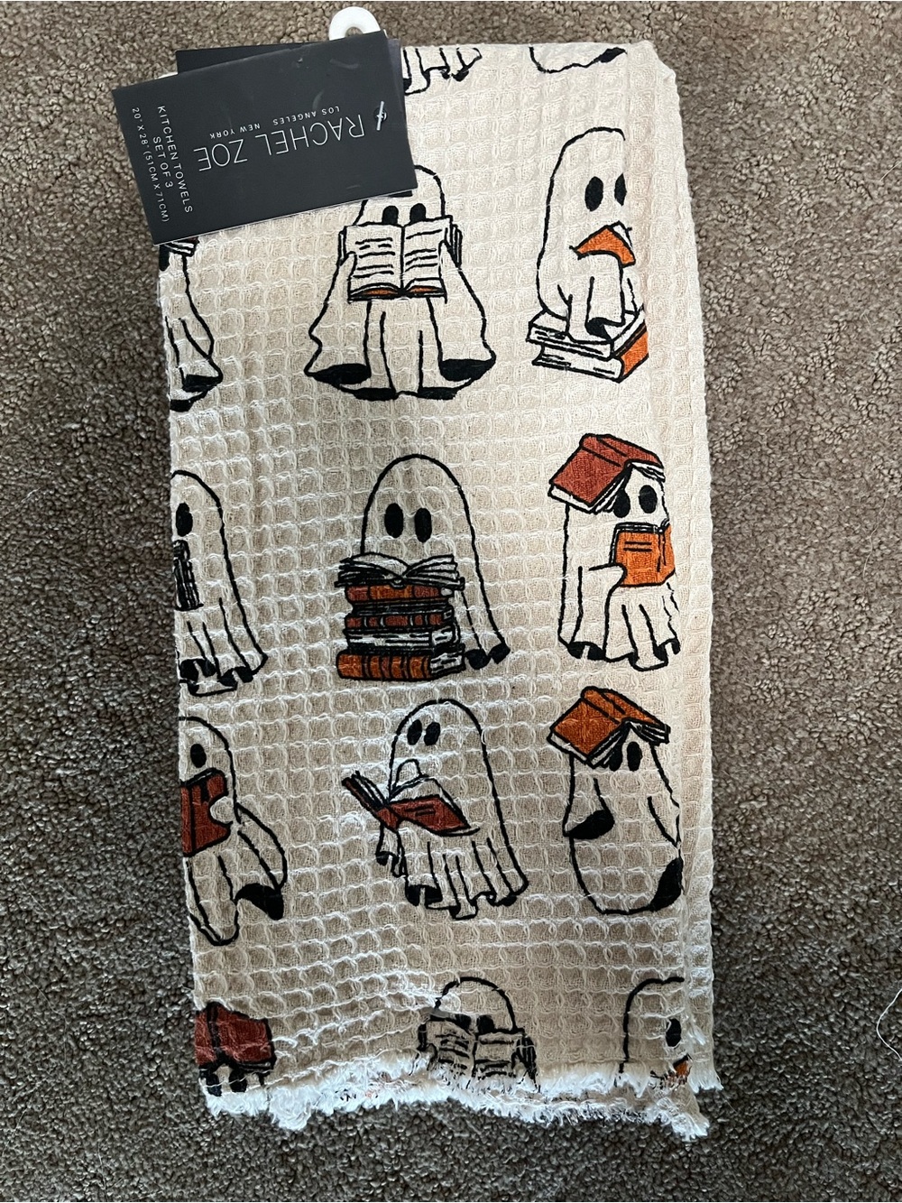 Viral Rachel Zoe Set of 3 Halloween Ghost Reading Book Kitchen Towels